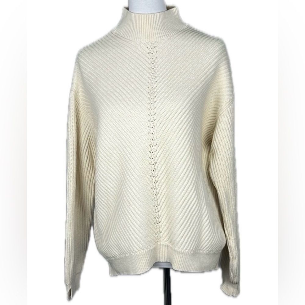 Marine Layer Skylar Turtleneck Ivory Sweater Sz XL Coastal Grandma Preppy Chunky